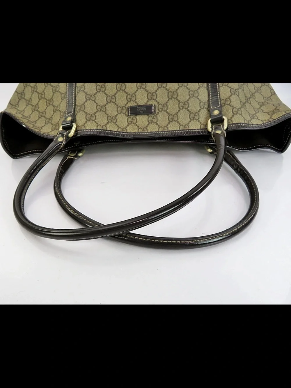 Gucci Beige GG Canvas Tote with Brown Leather Trim
